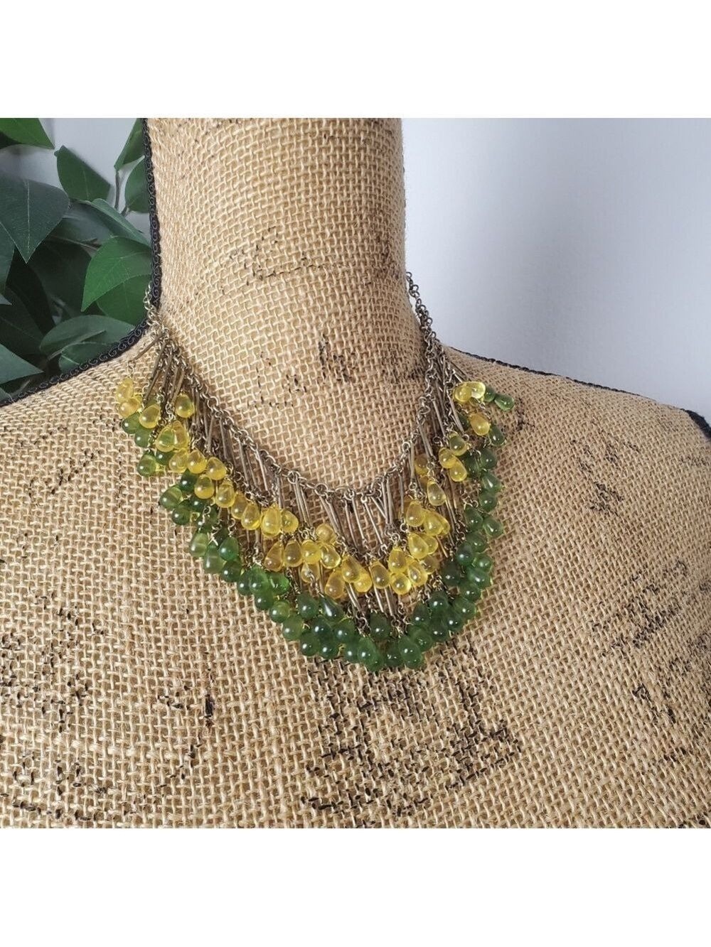 Coldwater Creek Green Yellow Teardrop Statement Necklace